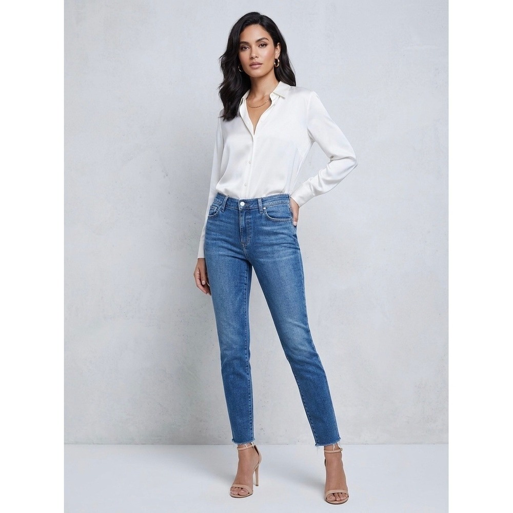 LAGENCE Marcelle French Slim Fit Jeans Medium Wash Raw Hem 2343RDM Size 27